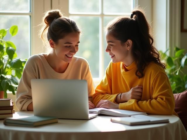Tutor and student engaging in a private language lesson with textbooks and laptop